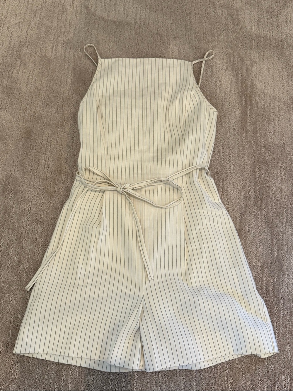 Madewell Striped Cream Romper with Waist Tie
